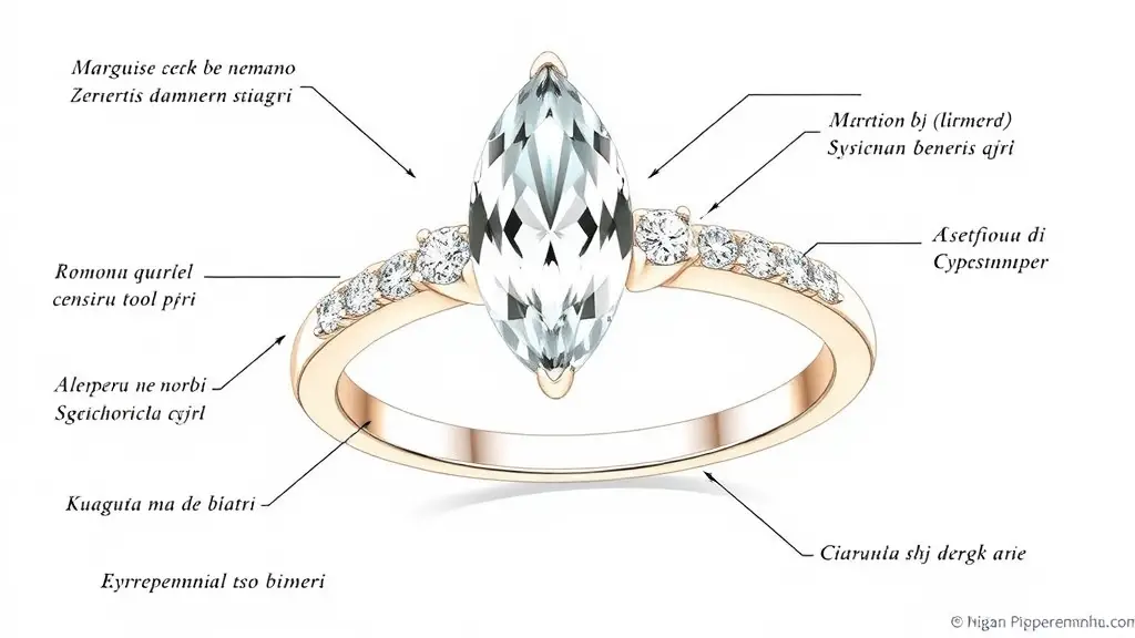 Marquise center diamond pom pom ring diagram